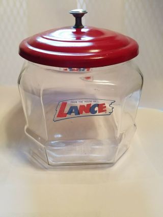 Vintage Lance Cracker 8 Sided Glass Jar General Store Advertising W/ Metal Lid