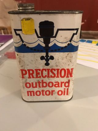 Vintage Precision Outboard Motor Oil Can Great Graphics Rare Flat Quart