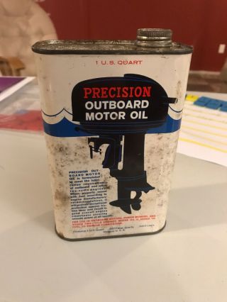 Vintage Precision Outboard Motor Oil Can Great Graphics Rare Flat Quart 3