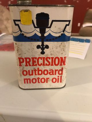 Vintage Precision Outboard Motor Oil Can Great Graphics Rare Flat Quart 7