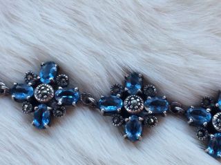 Antique 7 1/4 " Sterling Silver Marcasite & Blue Topaz Bracelet,  Quality