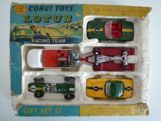 Vintage Corgi Gift Set 37 Lotus Racing Team Inc Vw Box Issued 1966 - 69