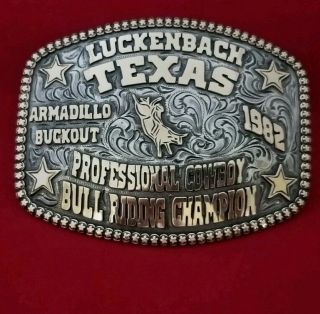 1982 Rodeo Trophy Buckle Vintage Luckenbach Texas Bull Riding Leo Smith 847