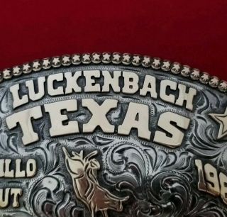 1982 RODEO TROPHY BUCKLE VINTAGE LUCKENBACH TEXAS BULL RIDING LEO SMITH 847 3