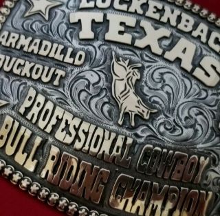 1982 RODEO TROPHY BUCKLE VINTAGE LUCKENBACH TEXAS BULL RIDING LEO SMITH 847 7