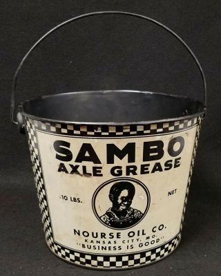 Vintage Black Americana Sambo 10 Pound Axle Grease Bucket Nourse Oil Co.
