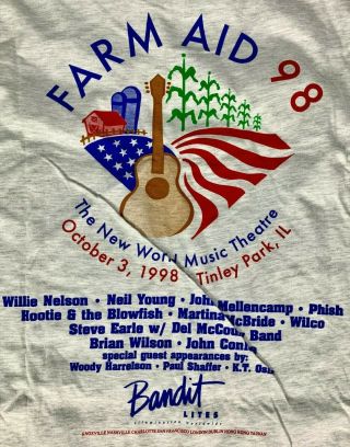Vtg Farm Aid 1998 Tinley Park Illinois T Shirt Sz 2xl Phish Willie Nelson