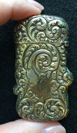 Antique Gold Gilt Sterling Silver European Victorian Repousse Match Safe Vesta