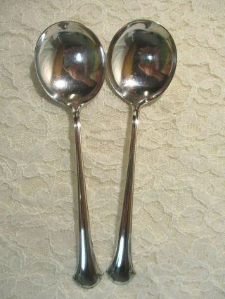 2 Towle Sterling Silver Soup Gumbo Spoons Chippendale Pattern No Monogram 7 1/8 "