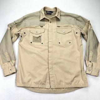 Vintage Polo Ralph Lauren Military Safari Shooting Jacket Khaki Tan • Large