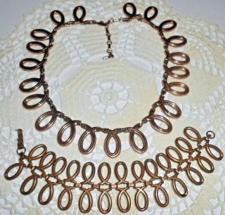 Vintage Matisse Renoir Copper Link Choker Necklace & Bracelet Signed