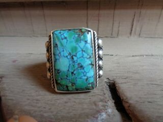 Old Pawn Spider Web Turquoise Mens Ring Size 9.  5 Navajo Vintage Large Heavy 2
