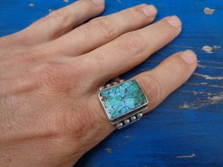 Old Pawn Spider Web Turquoise Mens Ring Size 9.  5 Navajo Vintage Large Heavy 6