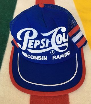 Vintage Nos Pepsi Cola 3 Stripe Snapback Mesh Trucker Hat Cap Made In Usa