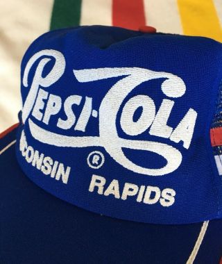 Vintage NOS Pepsi Cola 3 stripe Snapback Mesh Trucker Hat Cap Made in USA 3
