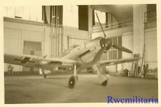 Rare Luftwaffe Me - 109 Fighter Plane W/ Staffel Emblem In Hangar; 1940