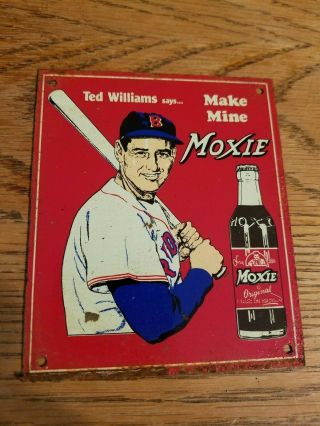 Vintage 1950s Ted Williams Moxie Cola Sign Soda Pop Baseball Boston Red Sox Old