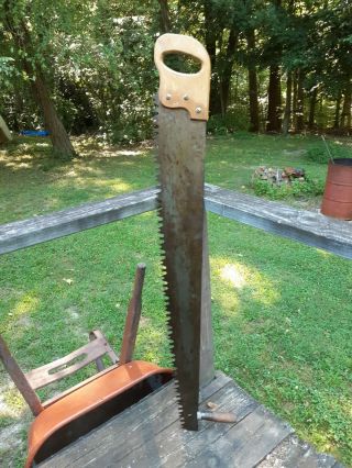 Vintage One Man Cross Cut Logging Saw 42 Inch.  With Helpers Handle