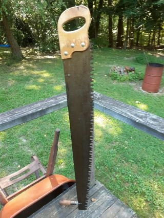 Vintage One Man CROSS CUT LOGGING SAW 42 inch.  With helpers handle 2