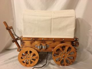 Vintage Western Conestoga Covered Wood Wagon Table Desk Lamp Light