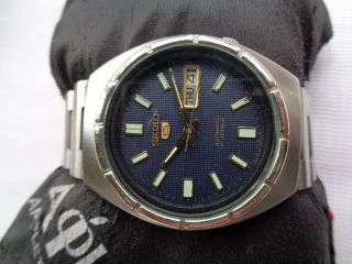 Rare Vtg St Steel Seiko 5 Japan Blue Dial 7009 - 8550 - P Mens Automatic Wristwatch