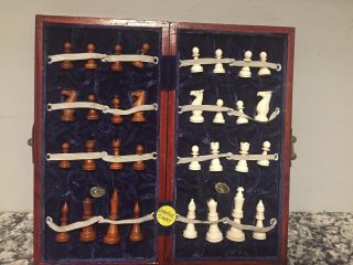 Vintage Ivory Chess Set With Wooden Case 32 Piece Set No Board