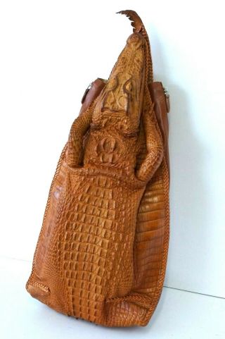 Real Crocodile Leather Backpack Bag Tan Brown Unique Chic Rare Exotic 9530