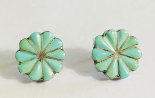 Zuni Vtg Sterling Silver 925 Turquoise Earrings Channel Inlay Signed Gas
