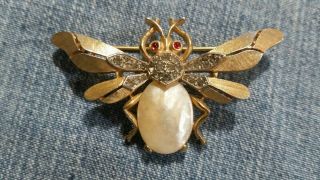 Trifari Crown Jelly Belly Brooch Pin Mop Beatle Red Eyes Rhinestones Numbered