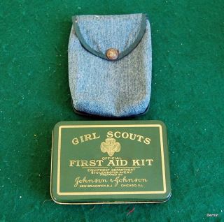Vintage 1932 Girl Scout Tin First Aid Kit With Pouch And Contents - A Rare Find