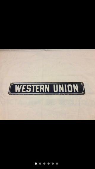 Vintage Double Sided Western Union Bicycle Messenger Porcelain Sign