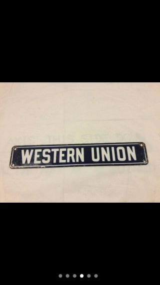 Vintage Double Sided Western Union Bicycle Messenger Porcelain Sign 4