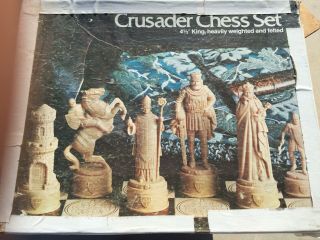 Rare Vintage 1975 E.  S.  Lowe Crusader Chess Set 2505 4 1/2” Heavy Weighted
