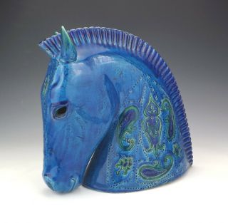 Vintage Bitossi Aldo Londi - Rimini Blu - Large Horse Head Figure - 1960 