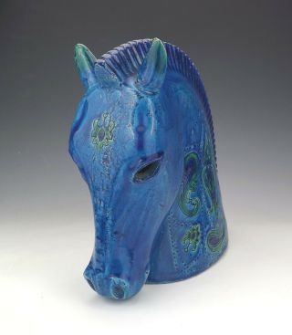 Vintage Bitossi Aldo Londi - Rimini Blu - Large Horse Head Figure - 1960 ' s 3
