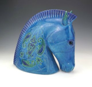 Vintage Bitossi Aldo Londi - Rimini Blu - Large Horse Head Figure - 1960 ' s 4