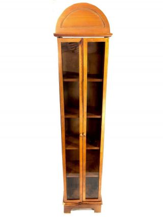 Vintage Wood Floor China Curio Cabinet Case Shelf Display W/ Glass Doors