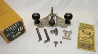 Vintage Stanley Sw 71 Complete Router Plane W/ 3 Cutters & Box