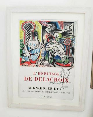 Rare Poster Signed By Pablo Picasso With Drawing Lithograph Print