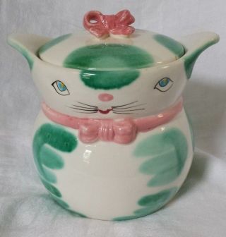 Ceramic Green Dot Cat Cookie Jar Lipper Mann Howard Holt Mcm 1950s Vintage Japan