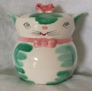 Ceramic Green Dot CAT Cookie Jar Lipper Mann Howard Holt MCM 1950s Vintage Japan 7