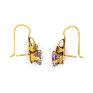 Antique Vintage Art Nouveau 18k Yellow Gold Arts & Crafts Quartz Stud Earrings 3