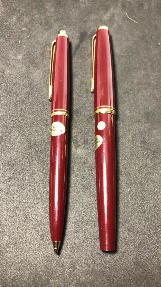 Vintage Montblanc 221p Clasic Fountain Pen Mechanical Pencil In Bordeaux Color
