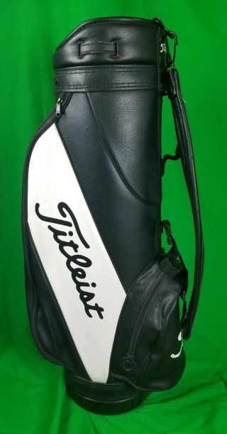 Vintage Titleist Black & White Golf Bag Shoulder Carry Cart Leather Classic