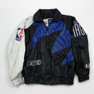 Vtg 90s Orlando Magic Nba Logo Athletic Sharktooth Leather Jacket Men 