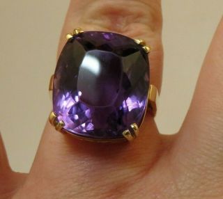 Stunning Vintage 18k Yellow Gold Large 22 Ct Amethyst Ring Size 8.  25 (10.  8 Gms)