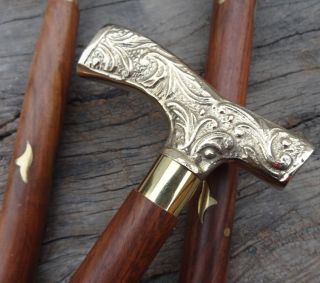 Brass Handle Wooden Vintage Victorian Style Walking Stick Cane Designer Antique