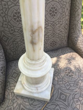 Vintage Neoclassical Italian Alabaster Carved Marble Table Lamp 22” Tall EC 8