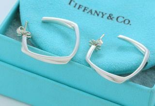 Rare Tiffany & Co Sterling Silver Frank Gehry Torque Square Hoop Earrings Boxed