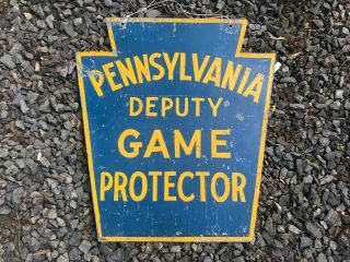 Vintage 1940s Pennsylvania State Game Protector Warden 2 Sided Shield Sign Hunt